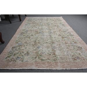 Alfombra Vintage de 4.8x7.7 pies, Alfombra Turca, Alfombra de Lana con Rayas Rosas - Product Image 3