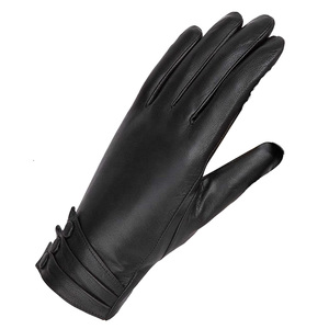 Gants thermiques en cuir de mouton 100% véritable, doublure en fourrure, compatibles avec les écrans tactiles, écologiques, chauds pour l'hiver, mode, cyclisme, conduite, unisexe - Product Image 4