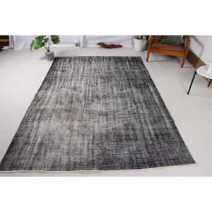 Alfombra Turca Vintage de 5.6x8.2 pies (171x250 cm), Alfombra Gris Negra con Plantas y Árboles - Product Image 1