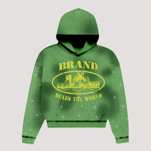 2025 dernière mode haute qualité 500gsm poids lourd 100% coton français éponge sweat à capuche surdimensionné lourd polaire personnalisé sweat à capuche court - Product Image 6