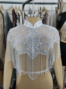 เสื้อคลุมปักลายสไตล์วินเทจทำมือสำหรับงานเลี้ยงผ้าคลุมไหล่ขนสัตว์ปักเลื่อมลูกปัดโบเลโรสำหรับงานแต่ง - Product Image 5