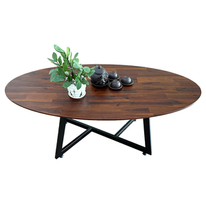 Modern Farmhouse Living Room <b>Sofa</b> <b>Table</b> with Acacia Wood Top and Iron Legs - Product Image 2
