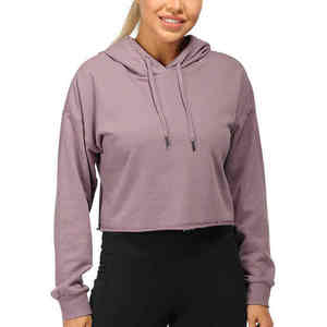 Vêtement de sport pour femmes en coton 100% pour l'hiver, haut de survêtement à manches longues, sweat-shirt, personnalisable, devant écologique, imperméable, court - Product Image 1