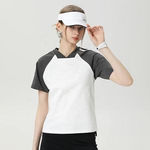 Camisetas de manga corta con cuello en V para mujer de verano a la moda Camisetas de manga a rayas a juego para mujer - Product Image 5