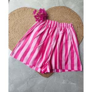 Pantalones Cortos Tipo Falda para Mujer, Talla XS, Color Rosa con Rayas, 100% Algodón, Transpirables, Cintura Elástica, Decoración con Cinturón, Corte Holgado, Bolsillo de 15 Pulgadas - Product Image 3