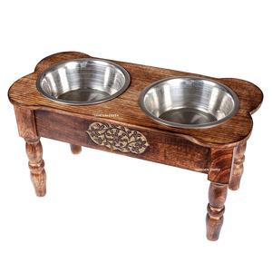 New Heavy-Duty Wooden <b>Dog</b> Food & Water Bowls 2 Stainless Steel Stand Feeder Pet Bowls & Feeders <b>Dog</b> Pet Dining <b>Station</b> - Product Image 3