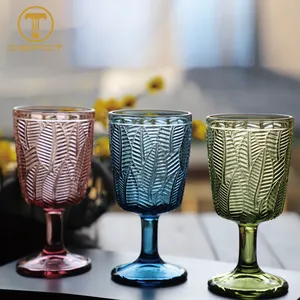 Professional Glass Goblet Set Green Vintage Drinking Glasses For Event