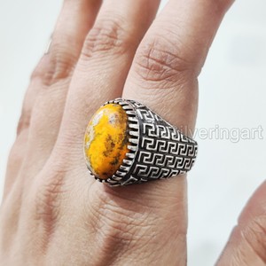 Bague en argent sterling 925 pour homme, bijou de naissance en jaspe, bourdon naturel, toutes tailles, bijoux de fête arabe - Product Image 1