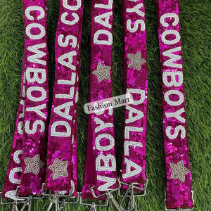 Venta al por mayor de correas de bolso de moda lentejuelas rosas brillantes con cuentas Dallas Cowboys diseño - Product Image 1