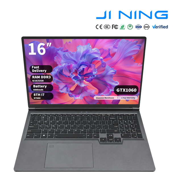 Factory Wholesale New Gaming Laptop 16" 16GB RAM 1TB SSD Intel Core I7 8750H 6-Core Windows 11 Pro Metal Body Wireless English
