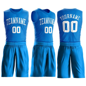 Vêtements de basket-ball pour hommes, kit complet, sublimation, uniforme de basket-ball bleu et blanc - Product Image 3