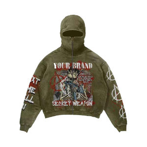 Sweat à capuche 100% coton avec logo personnalisé pour hommes, sweat à capuche à épaules tombantes, pull oversize, sweat à capuche épais à double fermeture éclair pour hommes - Product Image 5