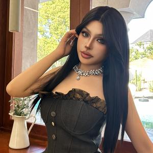 Elaine-DWY Glueless Synthetic <b>Wig</b> Transparent Lace Front Long Straight Natural Black Middle Part with Lace Front - Product Image 2