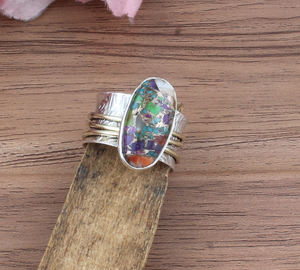 Natural Spiny Oyster <b>Copper</b> Turquoise Ring 925 Sterling Silver Wide <b>Band</b> Ring for Women Wholesale Handmade - Product Image 4