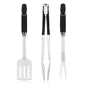Heavy Duty BBQ Set, Large Grill Accessories, Premium Stainless Steel Spatula, Fork & Tongs, Barbecue Utensils Tool Kit