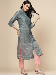 Dernière tendance : Kurta élégante pour femme, imprimé floral, en polyester, à manches longues, col mandarin, lavable, idéale pour l'été - Product Image 4