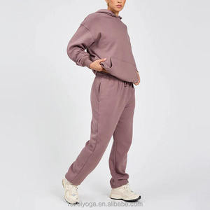 Conjuntos de chándal personalizados para mujer, pantalones de chándal de algodón de rizo francés de peso pesado con bengalas y rectos - Product Image 4