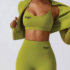 Conjunto de Yoga de 3 Piezas para Mujer, Diseño Moderno, Parte Delantera Sólida, 100% Algodón, Transpirable, Secado Rápido, Sin Costuras, Ligero, Cintura Elástica - Product Image 2