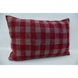 Acogedor 16x24 pulgadas Rojo Vintage Patrón Plaid Lana Kantha Almohada Tejida Técnica - Product Image 2