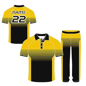 Benutzer definierte Sublimation Cricket Uniformen Neues Design Cricket Uniform Farbe Rot und Gelb Neues Cricket Uniform Design