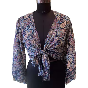 Top corto de seda suave para mujer estilo abrigo corto con lazo frontal ajuste ajustable perfecto para capas o usar en clima cálido - Product Image 1