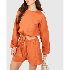 Ensembles de shorts évasés écologiques personnalisés pour femmes 100% coton tissu été tenue décontracté ensembles de shorts 2 pièces - Product Image 1