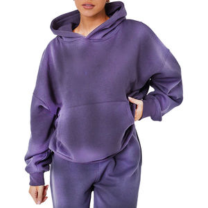 Chándal de lavado ácido de algodón puro para mujer Chándal de moda de manga larga transpirable de peso pesado para mujer - Product Image 4