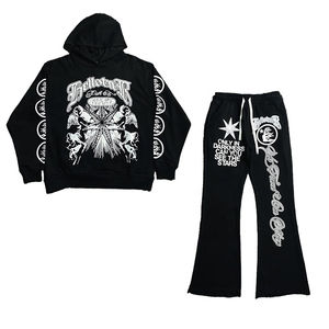 ชุดวอร์มผู้ชายพรีเมียมสำหรับฤดูหนาว แบบขาบาน สกรีนโลโก้ได้ ชุด 2 ชิ้น เสื้อฮู้ดครอปกันลม & กางเกงขาบาน สำหรับใส่ในชีวิตประจำวัน พร้อม Mockup ฟรี - Product Image 1