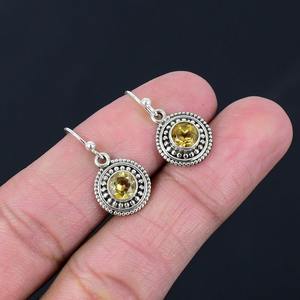 925 timbre fait à la main à la mode bijoux fins 925 solide en argent Sterling Spinner boucles d'oreilles Citrine pierres précieuses boucles d'oreilles - Product Image 4