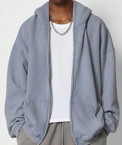 Sudadera con capucha de rizo francés desgastada personalizada de gran tamaño, ropa de calle para hombre con cremallera, lavado ácido, estilo Vintage, logotipo personalizado, Material de algodón - Product Image 5