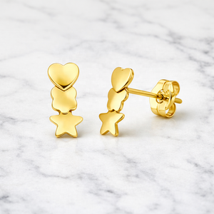 Pendientes Minimalistas de Oro Amarillo de 14K JJ BRAVO para Mujer, Diseño de Corazón, Flor y Estrella, Joyería Fina Hecha a Mano, Regalo - Product Image 4