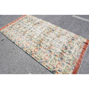 Classic Beige Floral Vintage Turkish Large Area <b>Rug</b> 4.3' X 8.2' Wool Latex for Entryway Rectangular Shape <b>Boho</b> Patchwork Hallway - Product Image 2