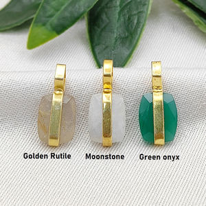 Golden Rutile Rectangle Shape Gemstone Silver <b>Pendant</b> Gold Plated Bezel Set <b>Charm</b> Jewelry - Pyramid - Product Image 3