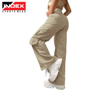 New Street Fashion Cargo Suelto Multi-Bolsillo Costura Cordón Cremallera Pantalones Cintura alta Cargo Pantalón Mujer - Product Image 5