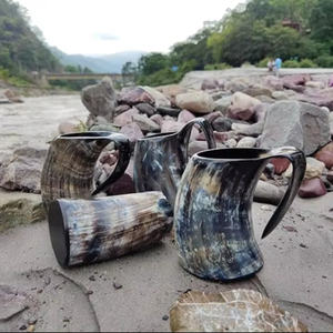 ฮอร์นธรรมชาติแกะสลักแก้วดื่มไวกิ้งถ้วยดื่มฮอร์นสำหรับเบียร์ถ้วยเขาวัวธรรมชาติทำจากงานฝีมือ HF ดีไซน์ทันสมัย - Product Image 1