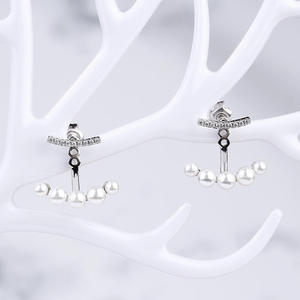 Jeulia Vintage Cultured Pearl Sterling <b>Silver</b> <b>Stud</b> Drop Earrings with Princess Cut Diamond - Product Image 5