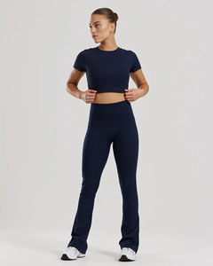 Femmes Super doux quatre voies Stretch été haut court t-shirts bleu saphir entraînement Fitness haut court manches courtes - Product Image 6