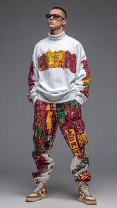 Ensemble sweat-shirt à col montant et pantalon de jogging ample pour homme, streetwear d'hiver, survêtement en polaire, pantalon en polaire ample pour homme - Product Image 2