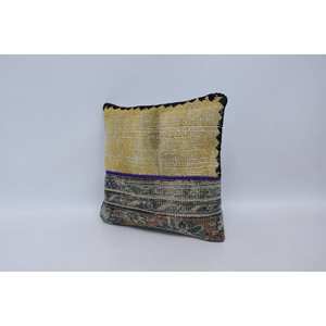 Beige Kantha Patchwork Wool <b>Pillow</b> 16x16 Inch Decorative Cushion Vintage Embroidered <b>Square</b> Print Portable for Bedding Floor Use - Product Image 4