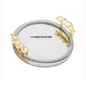 Bandeja DE SERVICIO DE METAL elegante y duradera de aluminio niquelado Mango dorado Moderno Perfecto para interiores de casas de diseño - Product Image 6