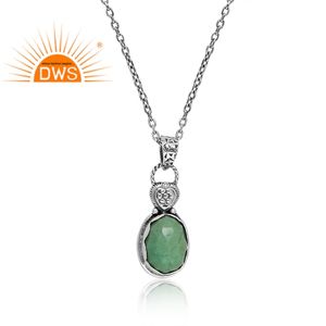 Collar con colgante de piedras preciosas de crisoprasa Natural de plata esterlina oxidada de la mejor calidad, fabricante de joyería personalizada - Product Image 4