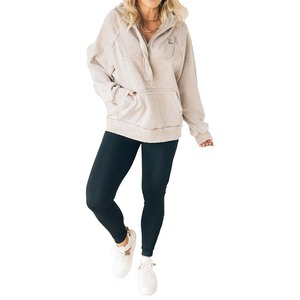 Sudadera con capucha con cremallera de ácido personalizada para mujer, aspecto Vintage sólido, algodón de poliéster de gran tamaño, informal, para invierno, respetuoso con el medio ambiente - Product Image 5