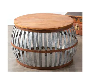 커피 테이블 책상 둥근 단단한 금속 나무 드럼 테이블 천연 나무 리프트 탑 저장 테이블 고품질