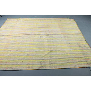 Alfombra turca Vintage de 6,8x8,7 pies, clásica, amarilla, Beige, lana a rayas, área grande, patrón de pasillo rectangular para dormitorio, respaldo de látex - Product Image 3