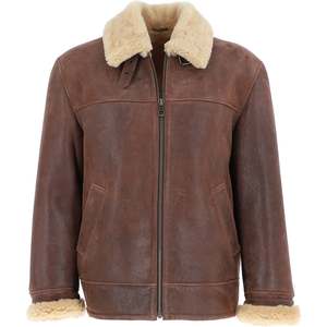 Veste en cuir d'agneau pour homme, veste de vol décontractée avec fermeture éclair, veste bomber en cuir véritable avec fourrure - Product Image 1