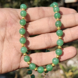 Collar de Plata de Ley con Cuentas Lisas de Aventurina Verde Natural de 8 mm, Collar con Cuentas Doradas, Cadena de Piedras Preciosas para Boda - Product Image 3