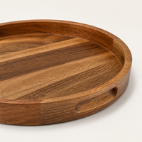 Grand plateau de service ovale en bois d'acacia avec poignées découpées pour le petit-déjeuner, le café, le thé, l'hôtel, le restaurant et la décoration de la maison