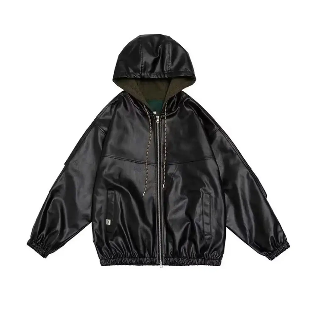 Hooded Men PU Leather Jacket - Autumn Vintage Motorcycle Black Coat - Male Hip Hop Zipper Outerwear - Unisex Streetwear