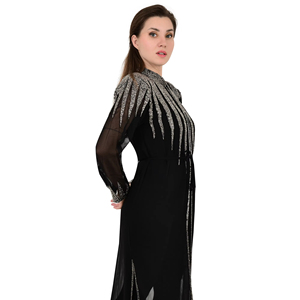 Arabe traditionnel paillettes crêpe Abaya caftan brodé à la main modeste ouvert devant Kimono Style parole longueur balayage Train femmes - Product Image 1