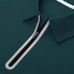 Men's Dark Green Short Sleeve Breathable Plus Size Jersey for <b>Shirt</b> Knitted Solid Color Casual Zipper <b>Collar</b> - Product Image 4